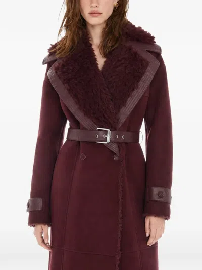 Patrizia Pepe Belted Faux-shearling Coat In Red
