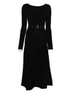 Patrizia Pepe Belted Long-sleeved Midi Day Dress In Black