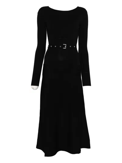 Patrizia Pepe Belted Long-sleeved Midi Day Dress In Black