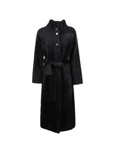 Patrizia Pepe Belted Longline Coat In Black