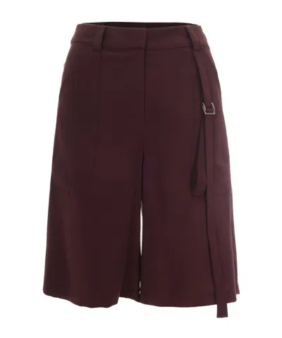 Patrizia Pepe Belted Patch-pocket Shorts In Burgundy