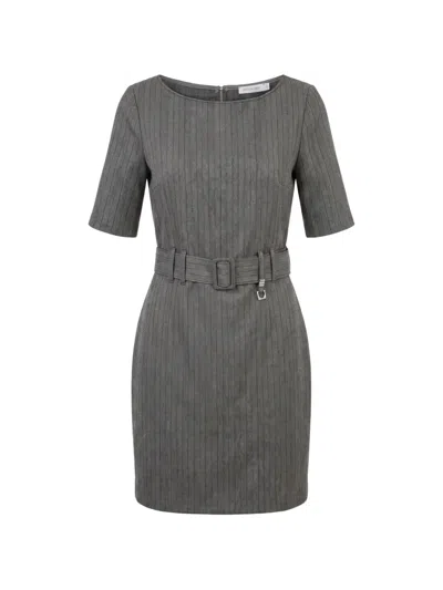 Patrizia Pepe Belted Pinstripe Dress In Gray