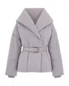 Patrizia Pepe Short Padded Jacket With Wide Shawl Collar In Grey And White Lines