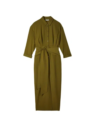 Patrizia Pepe Belted Shirt Midi Dress In Green