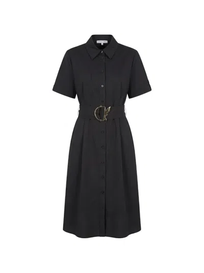Patrizia Pepe Belted Short-sleeve Maxi Shirt Dress In Black
