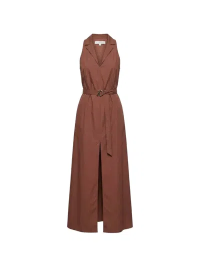 Patrizia Pepe Belted Sleeveless Dress In Brown