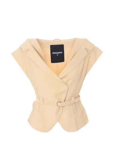 Patrizia Pepe Belted Sleeveless Waistcoat In Neutral