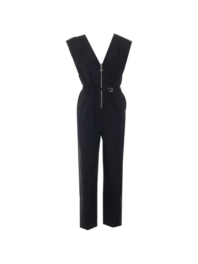 Patrizia Pepe Slim Fit Sleeveless Black Cotton Poplin Jumpsuit In Blue