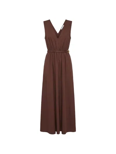 Patrizia Pepe Belted V-neck Maxi Dress In Brown