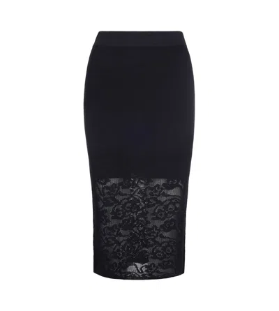 PATRIZIA PEPE BLACK LACE EFFECT MIDI SKIRT