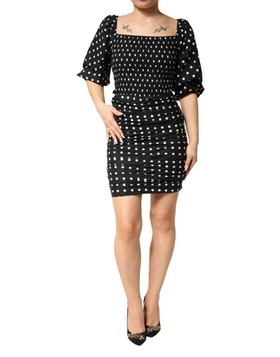 Pre-owned Patrizia Pepe Black White Polka Dot Short Sleeves Mini Women's Dress ()