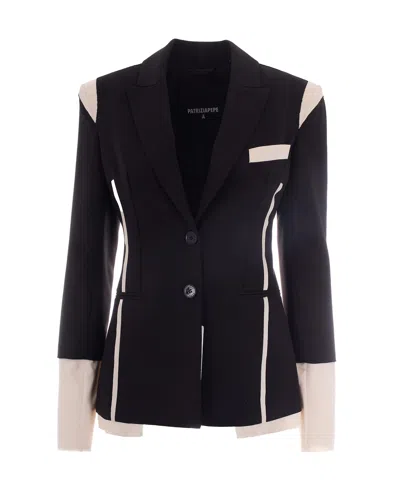 Patrizia Pepe Colour Block Slim Blazer In Black