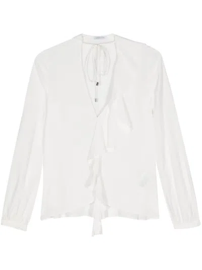 Patrizia Pepe Ruffled-detail Crepe Blouse In White
