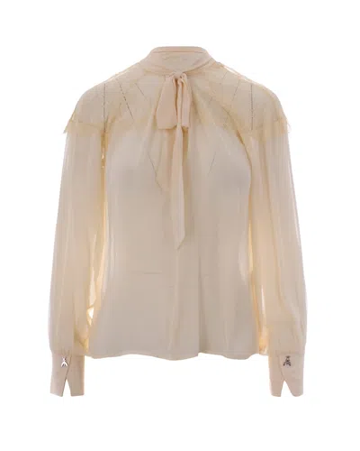 Patrizia Pepe Blusa Pizzo Warm Ivory In Brown
