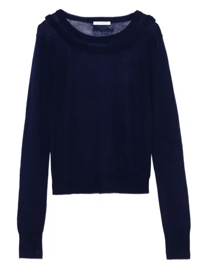 Patrizia Pepe Boat-neck Wool Knitted Top In Blue