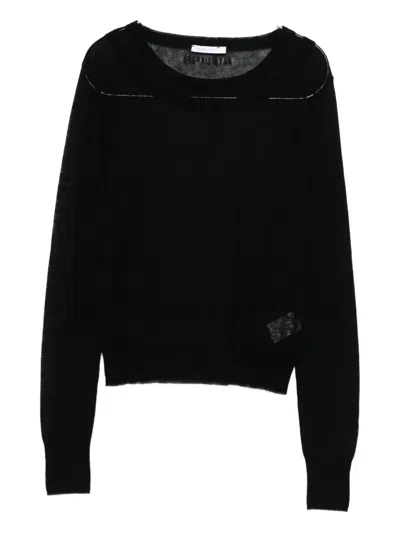 Patrizia Pepe Boat Neck Wool Sweater In Black