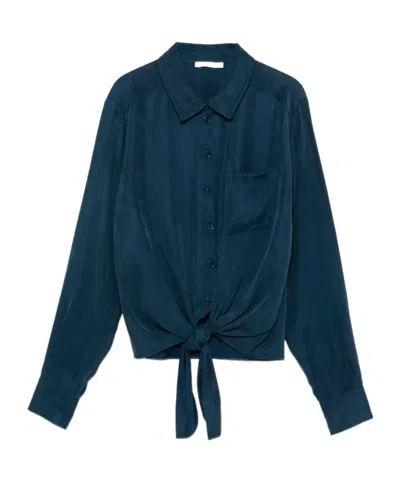 Patrizia Pepe Bow Detailed Fluid Shirt In Blue