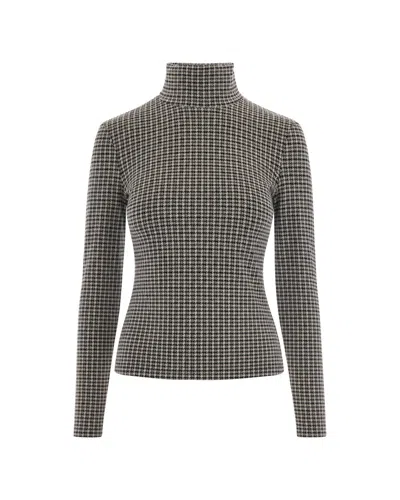Patrizia Pepe Brown Houndstooth Stretch Viscose-blend Turtleneck In Multi