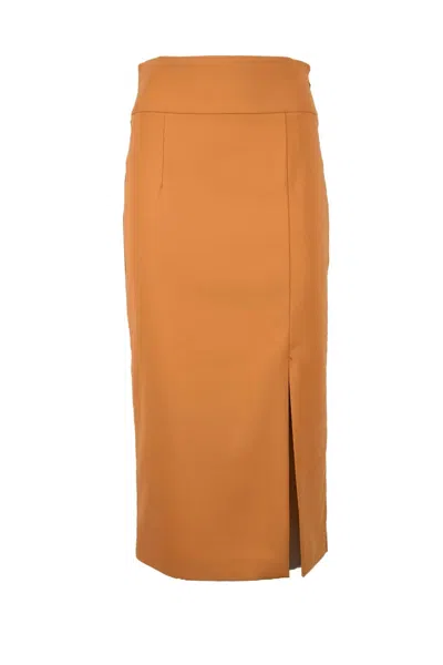 Patrizia Pepe Brown Tailored Polyester Pencil Skirt In White