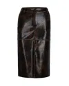 Patrizia Pepe Brushed Faux Leather Midi Skirt With Embossed Logo In Brown