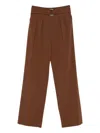 Patrizia Pepe Buckle Pleated Trousers In Brown