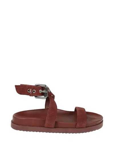 Patrizia Pepe Buckle Strap Leather Sandals In Burgundy
