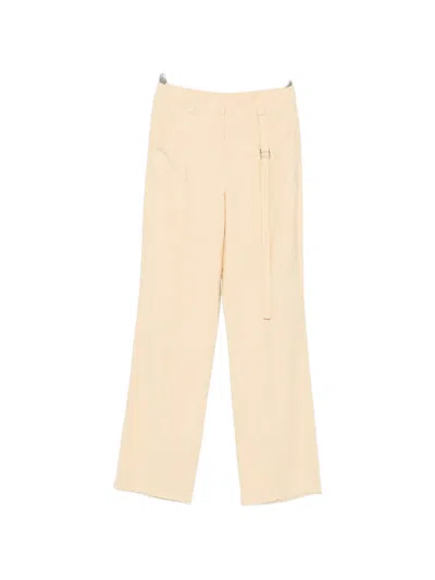 Patrizia Pepe Buckle-detail Wide-leg Trousers In Neutral
