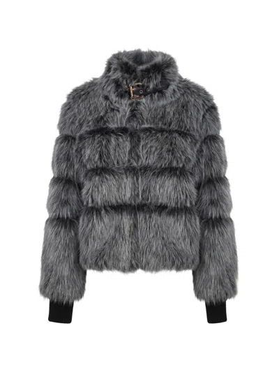 Patrizia Pepe Buckle-fastening Faux-fur Jacket In Blue