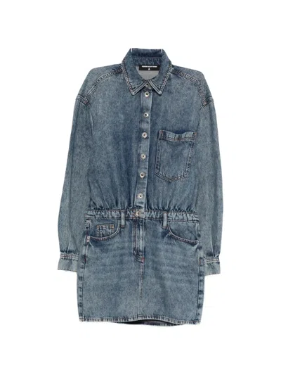 Patrizia Pepe Button Denim Shirt Dress In Blue