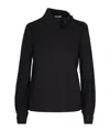 Patrizia Pepe Structured High-neck Top With Textured Fabric And Decorative Button Detail In Black