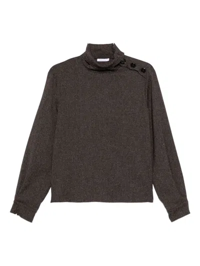 Patrizia Pepe Button-detail Roll-neck Blouse In Brown