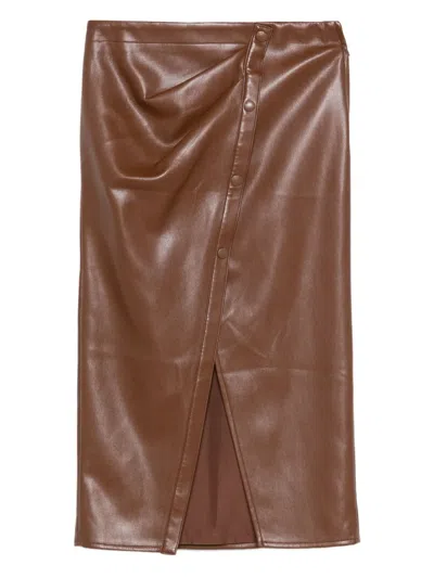 Patrizia Pepe Button-fastening Draped Skirt In Brown