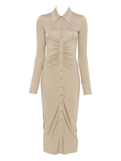 Patrizia Pepe Button-front Draped Midi Dress In Neutral