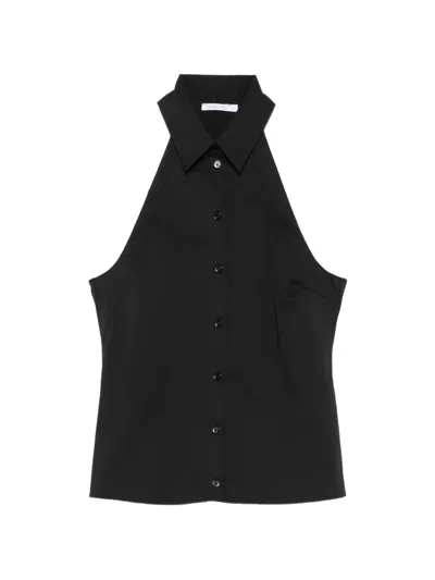 Patrizia Pepe Button Halterneck Top In Black