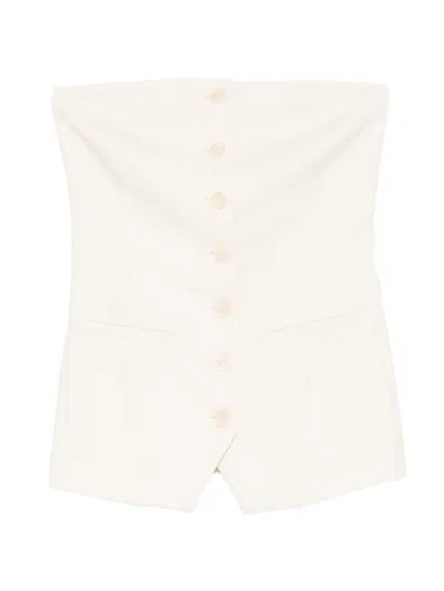 Patrizia Pepe Button Strapless Top In White