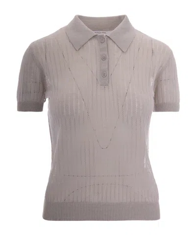 Patrizia Pepe Lightweight Jacquard Polo Shirt With Perforated Details In Gray