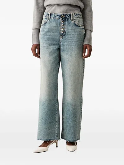 Patrizia Pepe Button-fastening Raw-cut Jeans In Blue