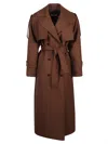 Patrizia Pepe Brown Wool Blend Trench Coat With Belted Waist In Brown
