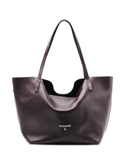 Patrizia Pepe Calfskin Logo-detail Tote Bag In Brown