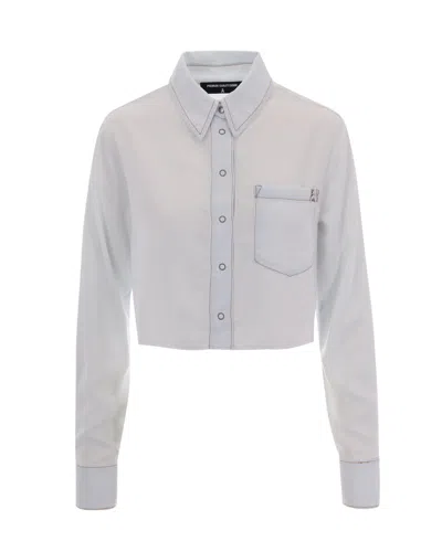 Patrizia Pepe Cropped Denim Tencel Shirt With Super Bleach Finish In White