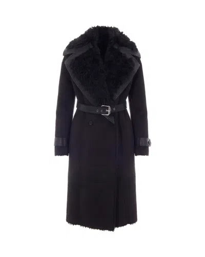 Patrizia Pepe Cappotto Suede Fluffy Wood Brown In Black