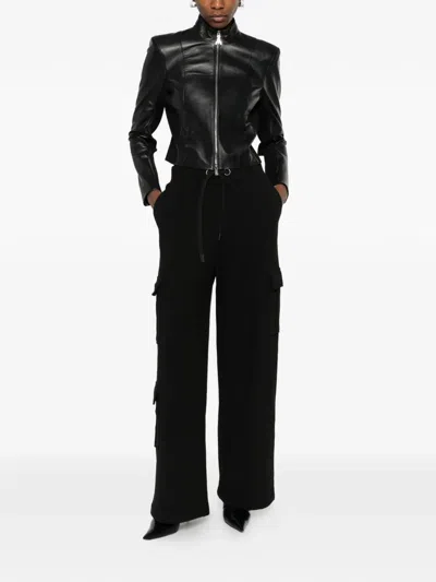 Patrizia Pepe Cargo Fleece Track Pants In Black