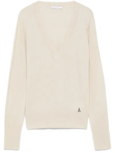 Patrizia Pepe Cashmere V-neck Sweater In Neutrals