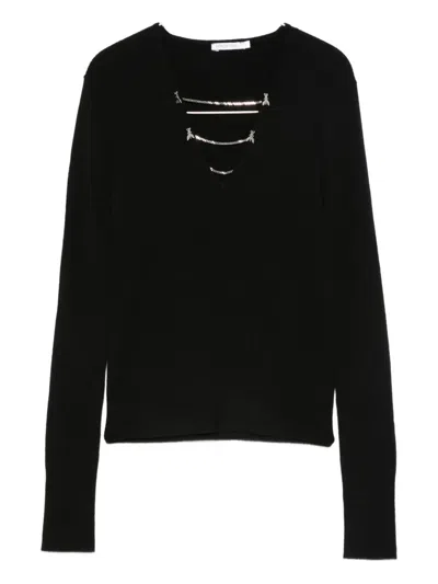 Patrizia Pepe Chain-detail V-neck Sweater In Black