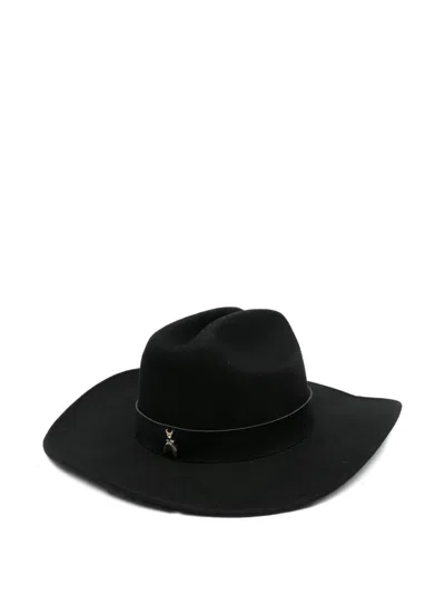 Patrizia Pepe Chain-embellished Wool Hat In Black