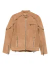 Patrizia Pepe Chain-embellished Zip-front Jacket In Brown
