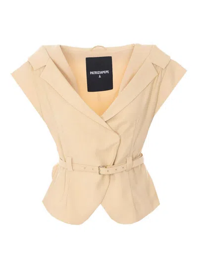 Patrizia Pepe Light Yellow Sleeveless Jacket In Brown
