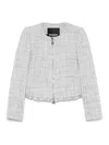 Patrizia Pepe Cropped Grey Jacket With Textured Fabric In Grey