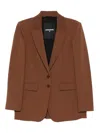 Patrizia Pepe Structured Brown Tailored Jacket With Notched Lapel In Brown