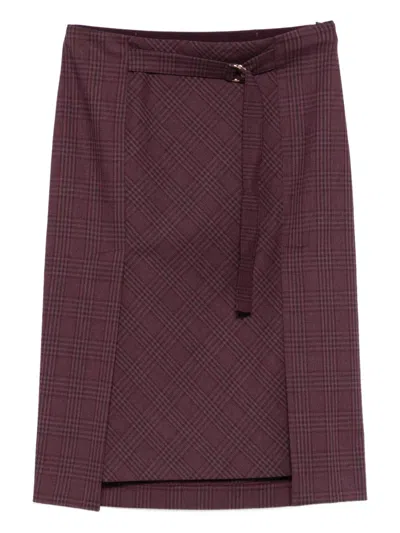 Patrizia Pepe Checked Midi Skirt In Burgundy
